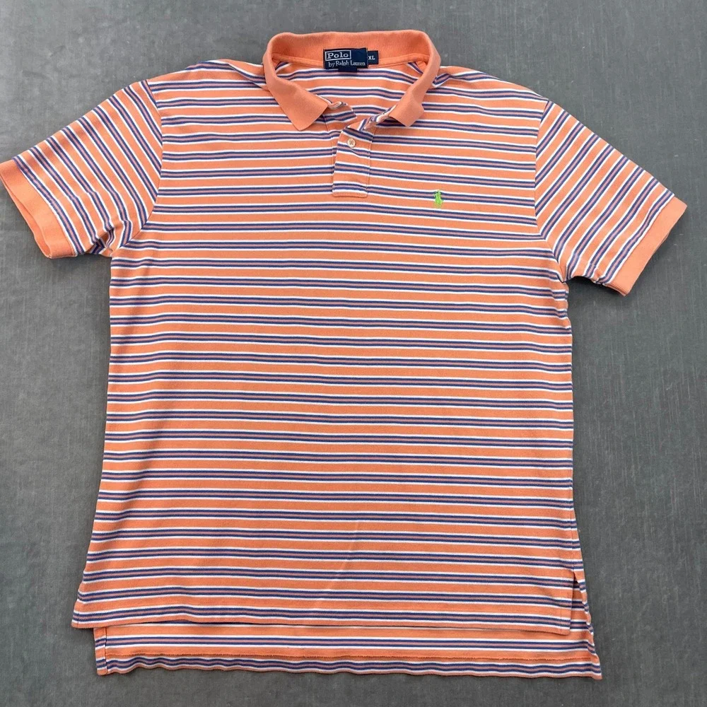 Polo by Ralph Lauren Orange, White & Navy Striped Polo Shirt